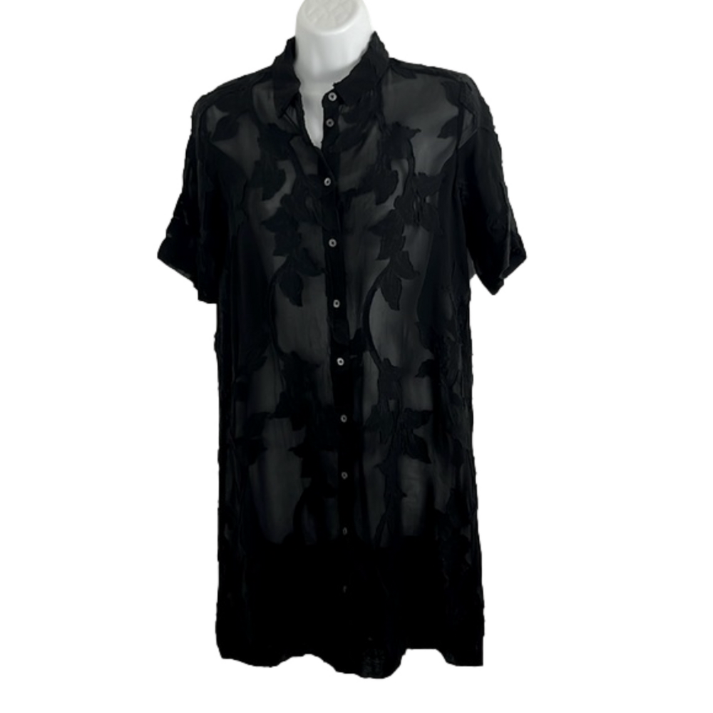 Aritzia Wilfred Sheer Vine-Patterned Black Mini Dress Women's Size Xxs